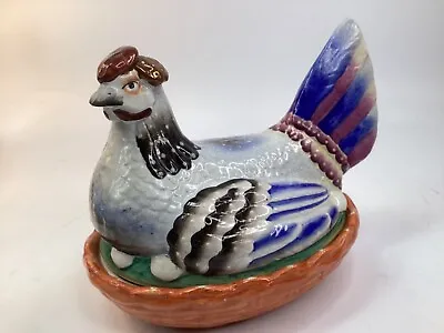 Buy Large Majolica Broody Hen Chicken On Nest With Eggs Tureen 19th Century (L2) • 119.42£