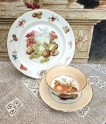 Buy Hammersley Cabinet Cup & Saucer - Fruit & Nut Peach + Side Plate Gold Trim 4587 • 18£