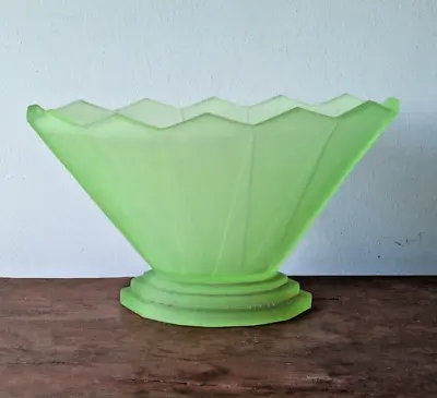 Buy Beautiful Antique Art Deco Odeon Style Matt Green Frosted Glass Rose Bowl Vase • 12£