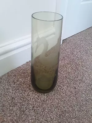Buy Glass Vase Etched Stork Or Heron Green Glass • 17.99£