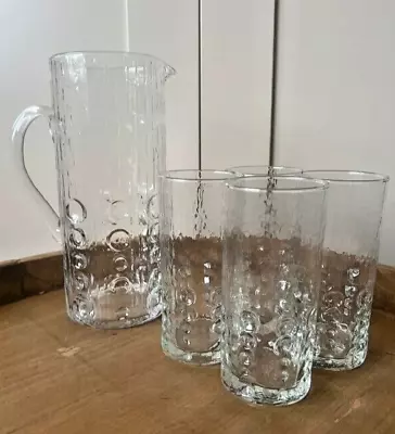 Buy Vintage Swedish Kosta Boda Vintage Textured Dimpled Water Jug Pitcher 4 Glasses • 35£