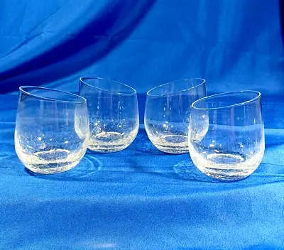 Buy 4 PIER 1  Reflections Clear Crackle Angled Slant Rim Stemless Wine Rock Glasses • 82.04£