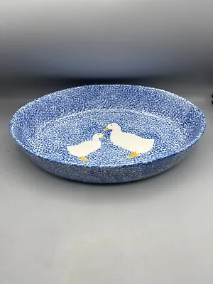 Buy Vintage 1970s Los Angeles Pottery Blue Stipple Duck Oval Deep Dish 16” • 33.21£