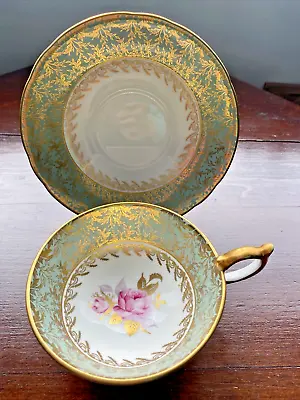 Buy Vintage Aynsley Cabbage Rose  Bone China Green Tea Cup And Saucer • 75£