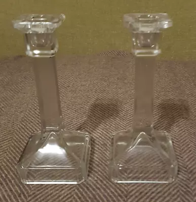 Buy Pair Of Vintage Clear Glass Candle Holders • 7.50£