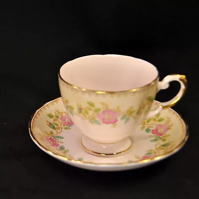 Buy Plant Tuscan Footed Cup Saucer 75844 Hand Painted Pink Floral W/Gold 1936-1940's • 46.45£