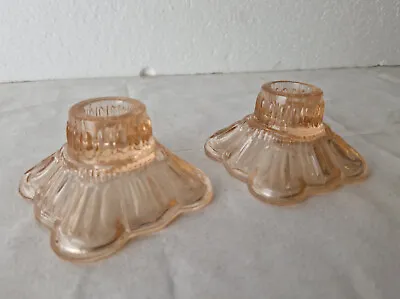 Buy Pretty Pair Of Vintage Peachy Pink Glass Candle Holders • 10£