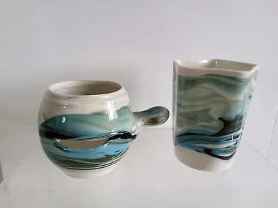 Buy Fear An Eich Isle Of Lewis Hebridean Pottery Marbled Small Vase & Egg Separater • 19.99£