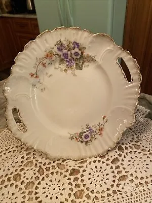Buy Vintage German KPM Porcelain Handled Serving Plate Delicate Purple Pants Flowers • 24.12£