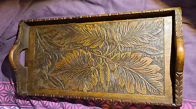 Buy Lovely Vintage Handmade Carved Wood Serving Tray GOOD Condition • 35£