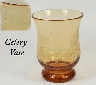 Buy Lovely Antique Amber Crackle Glass Celery Vase ~ Etched CELERY On Side • 18.04£