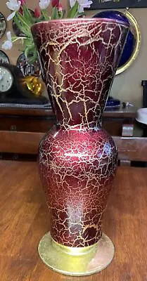 Buy Large Red Gold  Crackled  Vase Made In Italy 13 1/3” • 27.81£