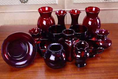 Buy Mid Century Anchor Hocking Ruby Red Glassware • 96.30£