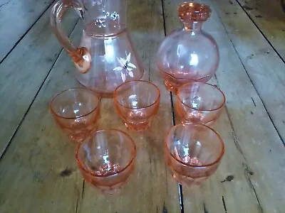 Buy Vintage Amber / Cranberry Glass Water Jug Set • 15£