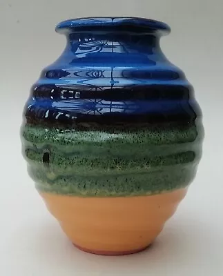 Buy Marnelos Pottery Crete Greece Hand Made Ribbed Vase - Blue Green Yellow - 13.5cm • 13.99£