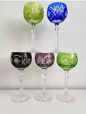 Buy Vintage Bohemian Colored Crystal Glass Wine Glasses Set Of 5 • 99£