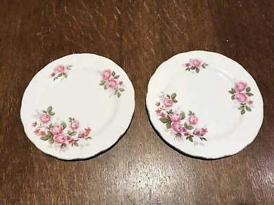 Buy Queen Anne Vintage 2x White Floral Pink Roses Side Plates 16cm Diameter • 5£