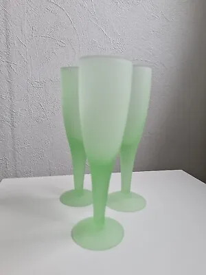 Buy Set Of 3 Frosted Satin Green Champagne Glasses, 20 Cm Tall X 5 Cm Round Art Deco • 10£