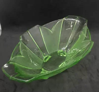 Buy Sowerby Art Deco 1954 Green Uranium Glass Oval Boat Bowl • 16£