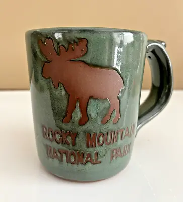 Buy Stoneware Pottery Mug From Rocky Mountain Park Blue/green Glaze , Moose Unglazed • 14.75£
