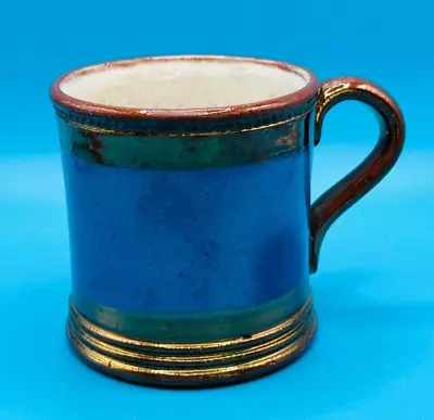 Buy Antique Victorian Copper Lustred Coffee Cup/Mug Blue Band 6.2cm High • 2.99£