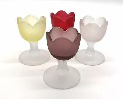 Buy Vintage Frosted Glass Tulip Tea Light Candle Holders Set Of 4 Spring Flowers • 17.03£