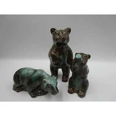 Buy Set Of 3 Ceramic Bear Figurines, Blue & Brown Glazed, Bear Creek Store Ouray Co • 42.68£