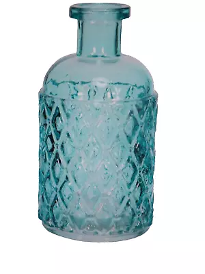 Buy New Glass Decorative Romagna Blue Bottle Textured Diamond Pattern Height 13 Cm • 7£