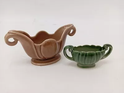 Buy Vintage WADE Porcelain Mantle Posey Vases X2 Brown/Green Handled Urn Shaped  • 9.99£