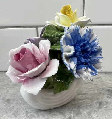 Buy Vintage HB Radnor Handmade Porcelain Shell Flower Bouquet Basket Figurine • 23.23£