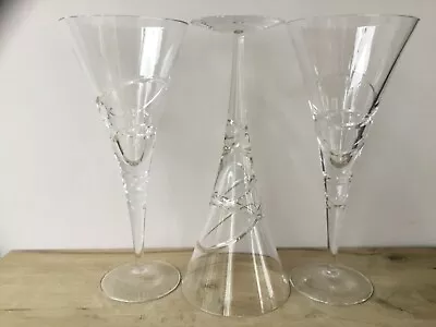 Buy  3 X ROYAL DOULTON Blown Cut Glass  SATURN  WINE Glasses / Flutes 10” Tall • 6£