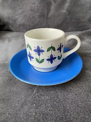 Buy Vintage 1960s Midwinter Roselle Cup & Saucer Retro Blue & Green Lot C • 5£