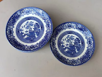 Buy 6 X VINTAGE English Ironstone Pottery  Old Willow  Blue Willow Saucers 5 1/2   • 15£