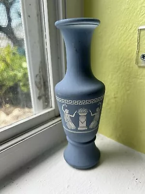 Buy Avon Jasperware Wedgewood Blue Glass White Greek Figures Vase 5.5  • 7.70£