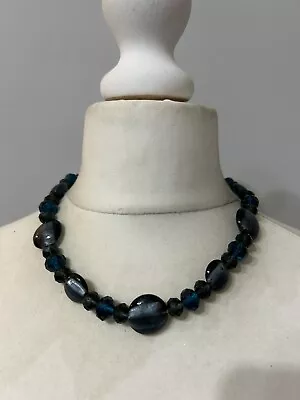Buy M&S Collar Length Dark Blue Faceted Glass Bead Necklace • 5.99£