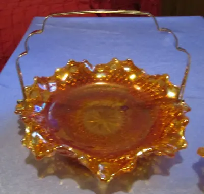 Buy Sowerby Carnival Glass 9  Plate Marigold Chunky English Pinwheel Handle (126) • 19.99£