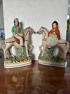 Buy Staffordshire Pair Equestrian Red Riding Hood And Boy England 19th Century • 154.21£