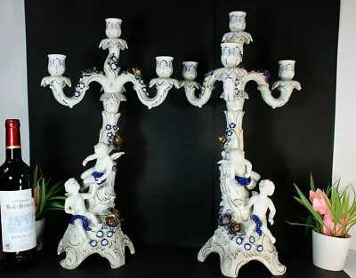 Buy PAIR German Dresden Schierholz Marked Porcelain Candelabras Putti Angels  • 494.38£