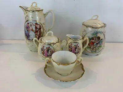 Buy Antique Blenheim China Porcelain Tea Set Gilt Trim And Painted Victorian Scene • 109.10£