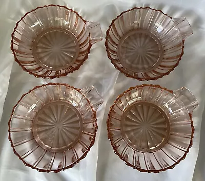 Buy Set Of 4 Fortune Depression Glass Pink Handled Berry Bowls~Hocking Glass 1937-39 • 11.52£