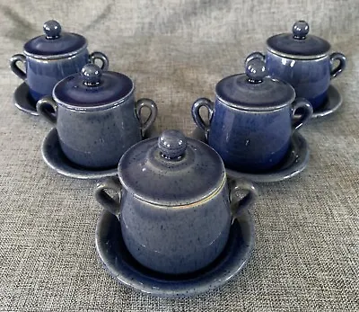 Buy Denby Bourne Cottage Blue Soup Pots With Lids And Saucers Set Of Five Farmhouse • 89.99£