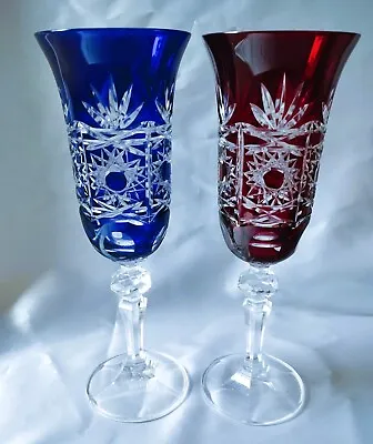 Buy Czech Bohemian Crystal Glass Handmade - Champagne Glass- 2 Pcs Multicolor III. • 28.62£
