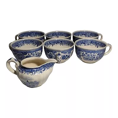 Buy ✨ 7 Piece Villeroy Boch Burgenland METTLACH Blue Creamer 6 Teacups • 53.92£