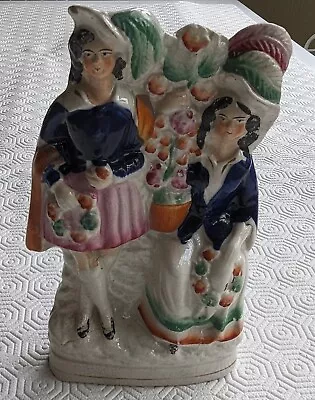 Buy Antique Staffordshire Figure Man And Woman With Flowers 18cm Height • 7.99£