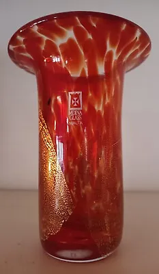 Buy Vintage Mdina Red Splatter Gold Sparkle Art Glass Vase Signed  • 22£