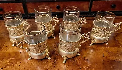 Buy Elegant Vintage Persian Podstakannik Tea Glasses Set • 85£