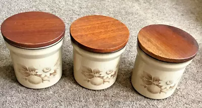 Buy Denby Memories 3 Large Wooden Lidded Storage Jars Pots Tea Coffee Sugar England • 7.99£