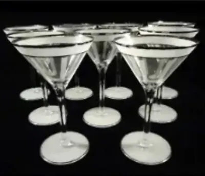 Buy Art Deco Circa 1930 American Cocktail Martini Glasses Platinum Frosted Rim Base • 124.86£