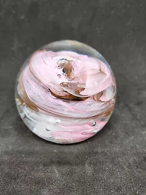 Buy Small Alum Bay Isle Of Wight Glass Paperweight Pink Brown Swirl With Gold Label • 7.75£