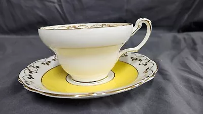 Buy Vtg Foley Bone China England EB 1850 Yellow Floral Gold Trim Teacup And Saucer  • 28.82£